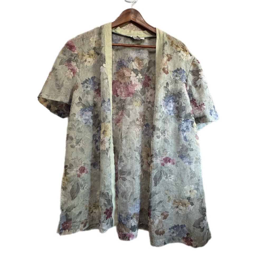 Dressbarn Open‎ Front Cardigan Womens 20W Green Excellent Floral Short Sleeve